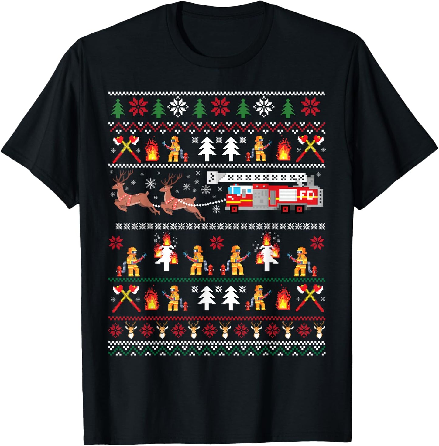 Firefighter Ugly Christmas Sweater, Fireman Fire Firefighter T-Shirt - T-Shirt | Black