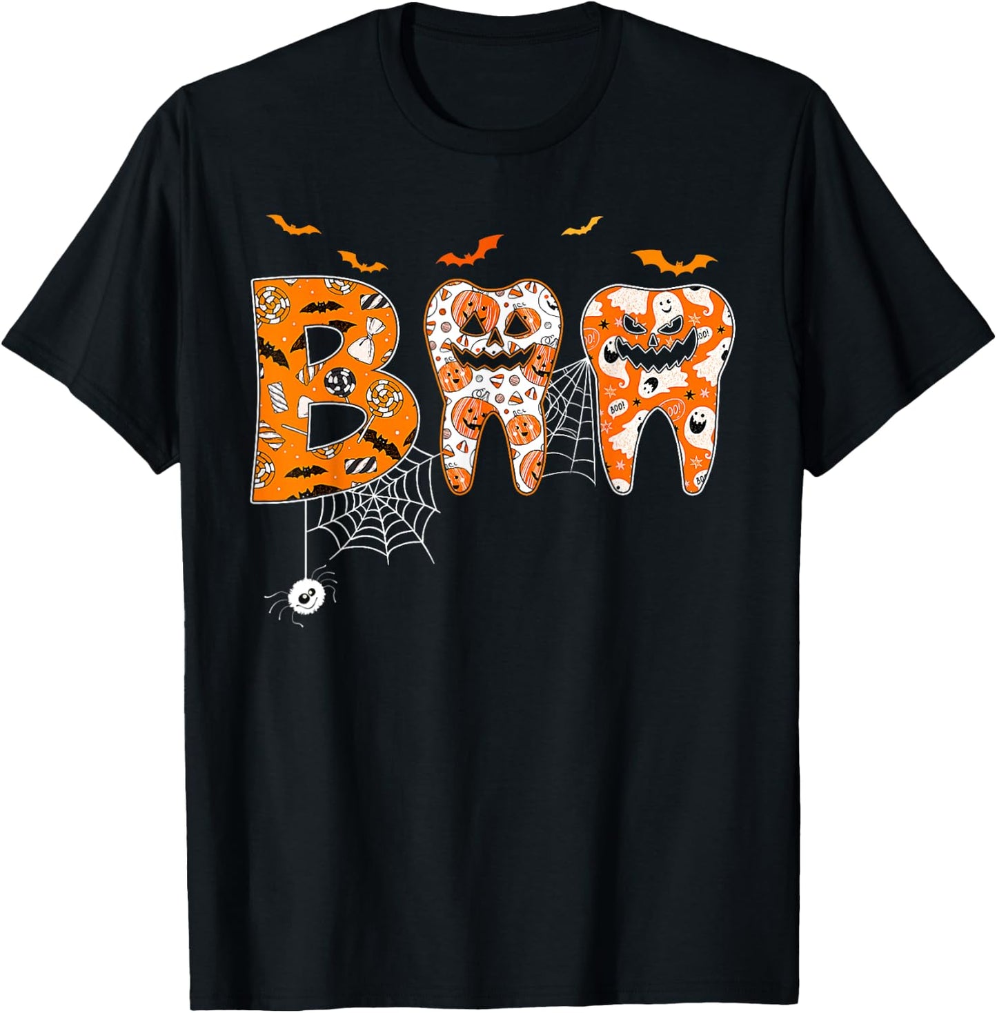 Boo Teeth Pumpkin Dentist Dental Hygienist Halloween T-Shirt - T-Shirt | Black