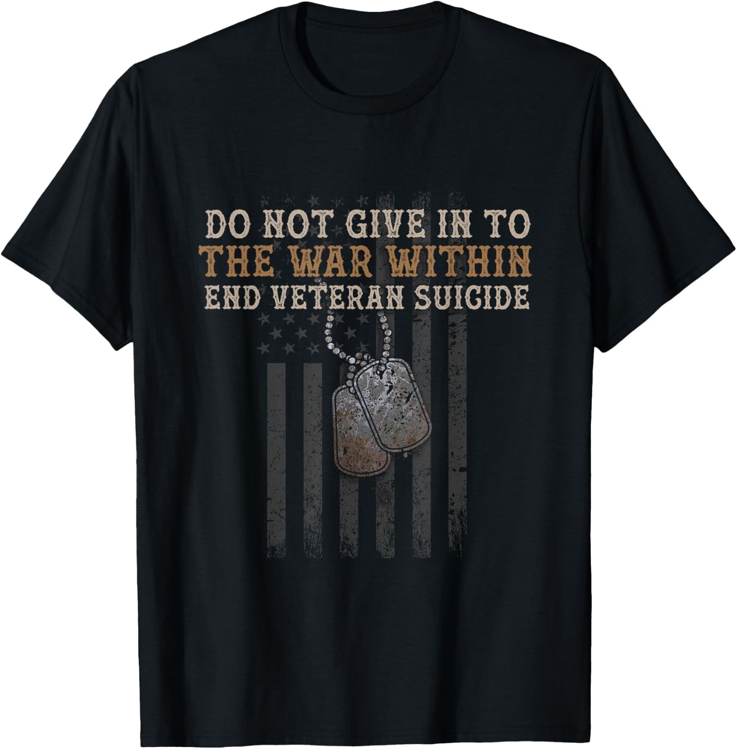 Veteran Suicide Awareness The War Within Patriotic US Flag T-Shirt - T-Shirt | Black