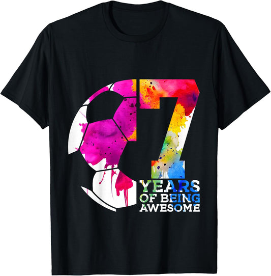 7 Years of Being Awesome Soccer 7th Birthday T-Shirt - T-Shirt | Black