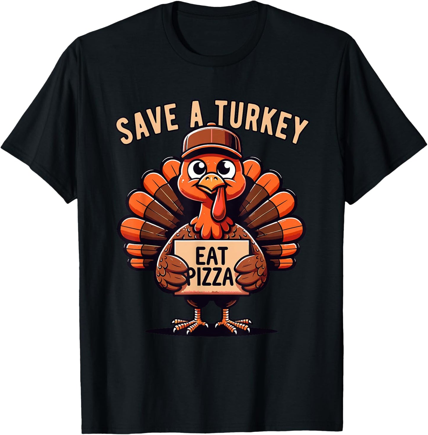 Save A Turkey Eat Pizza, Funny Thanksgiving Vegetarian Vegan T-Shirt - T-Shirt | Black