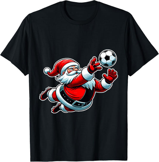 Soccer Santa Christmas Xmas Kids Boys Goalkeeper Ball goalie T-Shirt - T-Shirt | Black