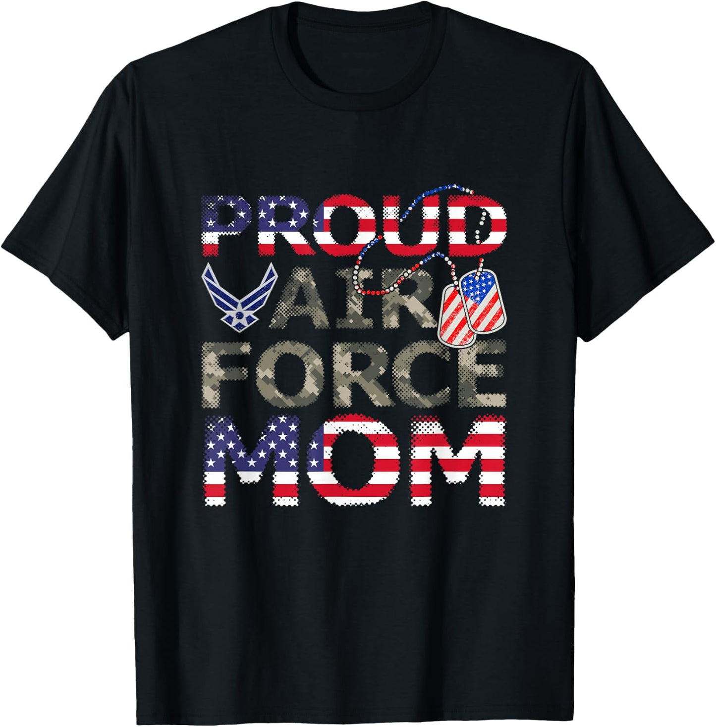 Proud Air Force Mom American Veteran Military T-Shirt - T-Shirt | Black