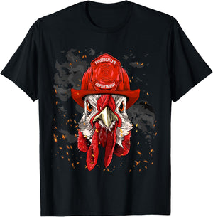 Firefighter Chicken Fire Department Fireman Chicken Lover T-Shirt - T-Shirt | Black