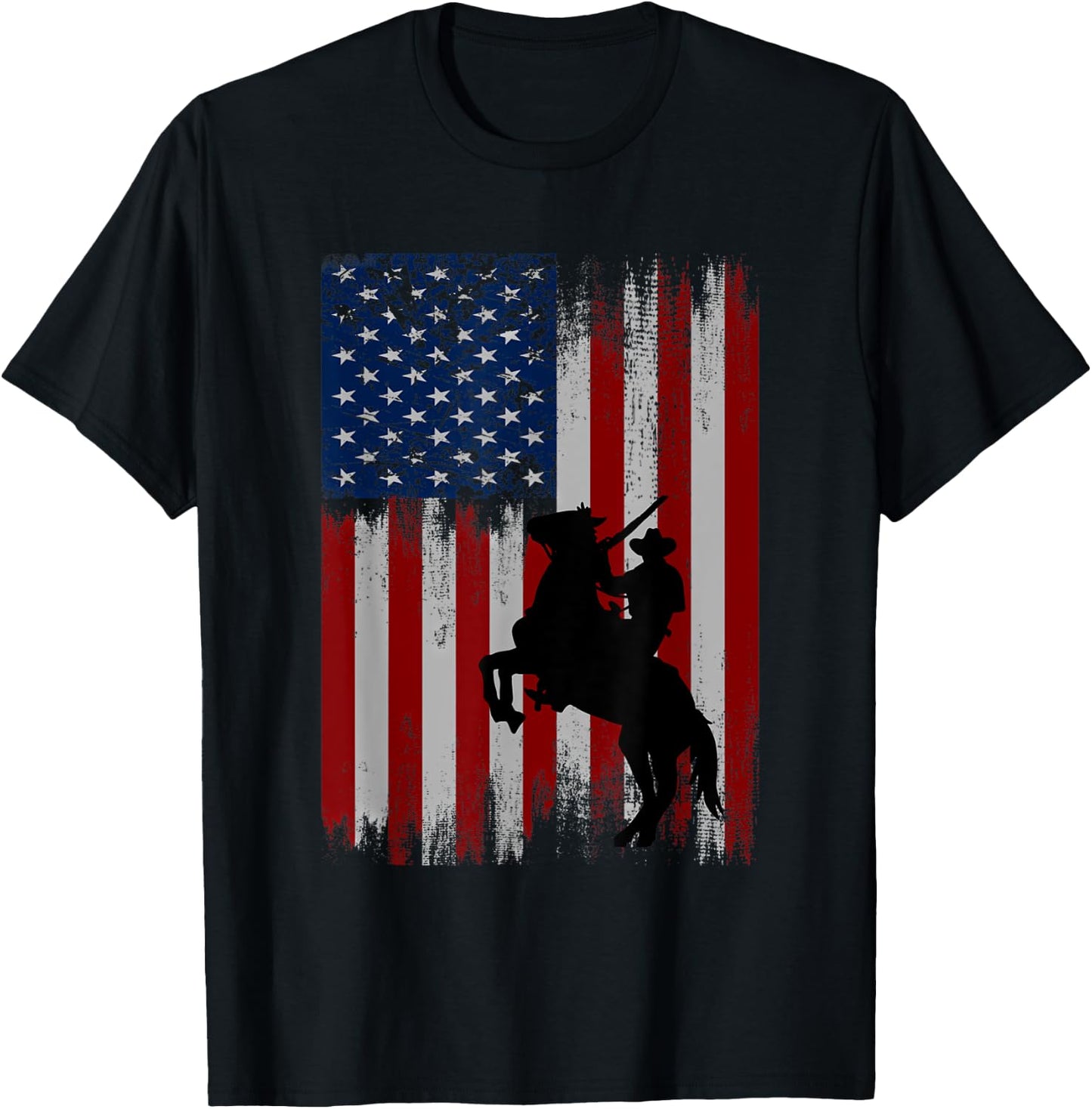 vintage usa american flag cowboy Rodeo Roping Horse Riding T-Shirt - T-Shirt | Black