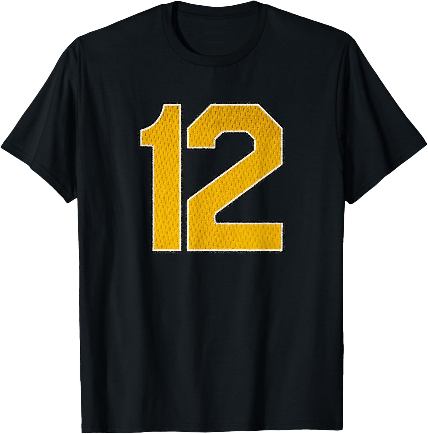 Gold Number 12 Athlete Sports Jersey Supporter Fanwear T-Shirt - T-Shirt | Black