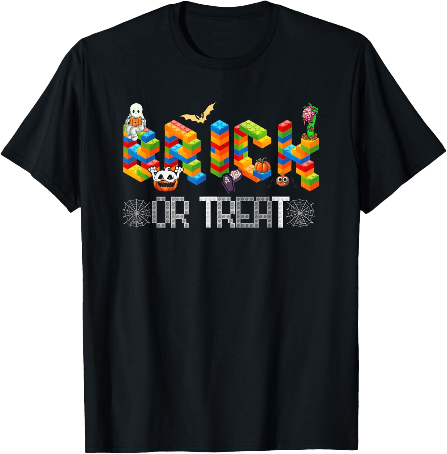 Block Building Halloween Brick Or Treat Kids Master Builder T-Shirt - T-Shirt | Black