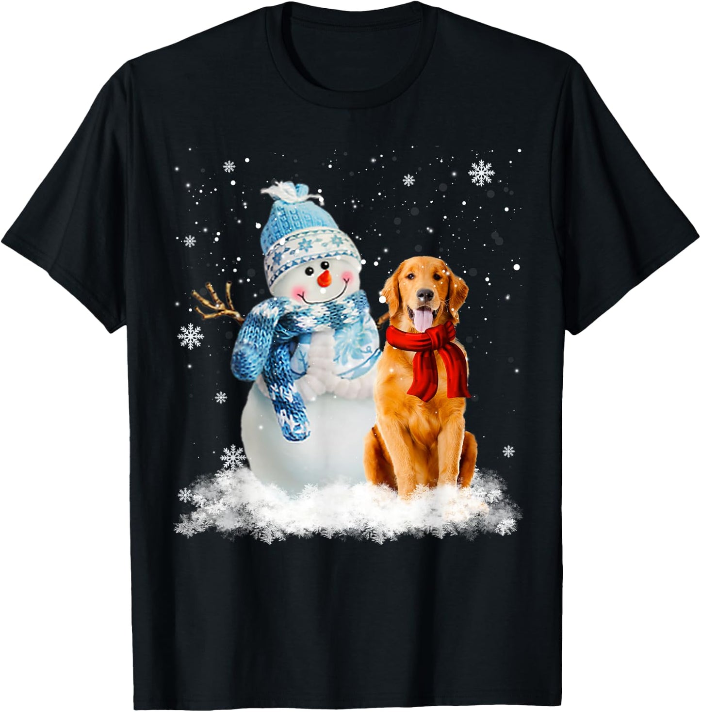 Funny Golden Retriever Christmas Snowman Christmas Pajama T-Shirt - T-Shirt | Black