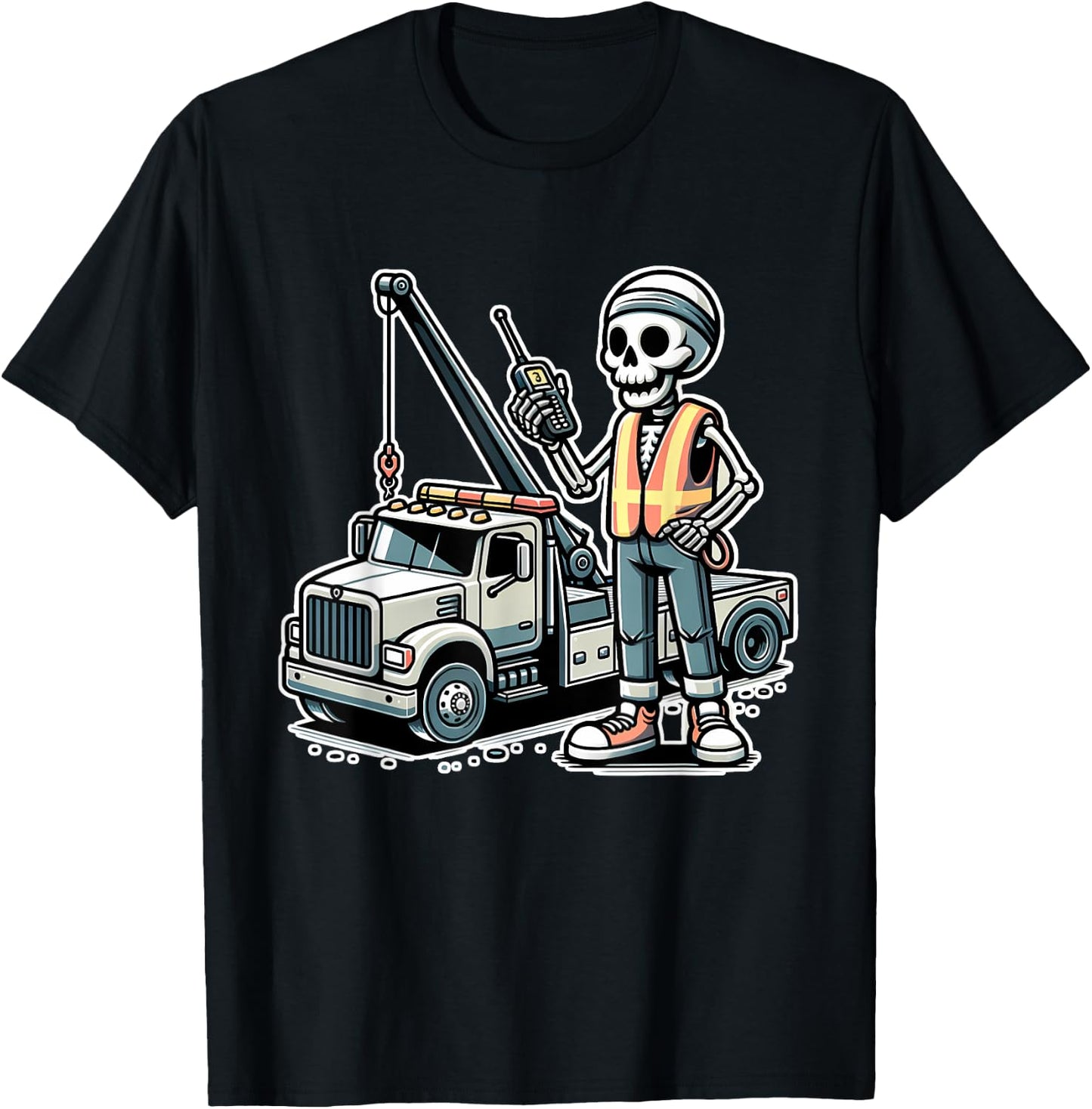 Halloween Skeleton Tow Truck Driver T-Shirt - T-Shirt | Black