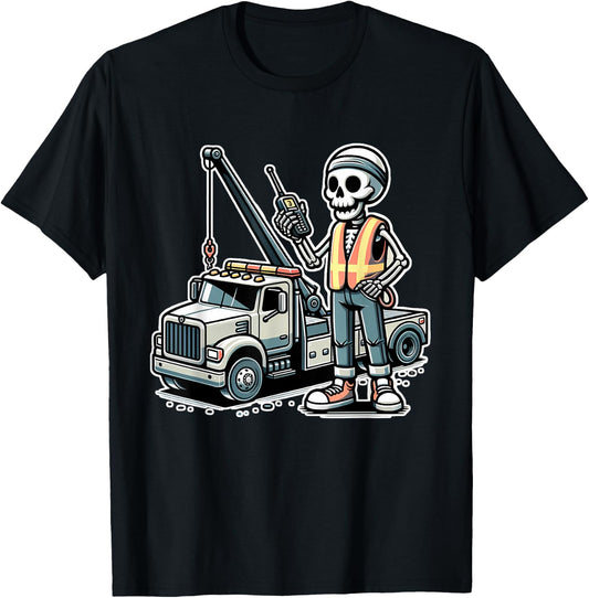 Halloween Skeleton Tow Truck Driver T-Shirt - T-Shirt | Black