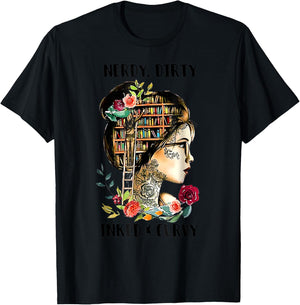 Vintage Nerdy Dirty Inked Curvy Girl Tattoo Reading Lover T-Shirt - T-Shirt | Black