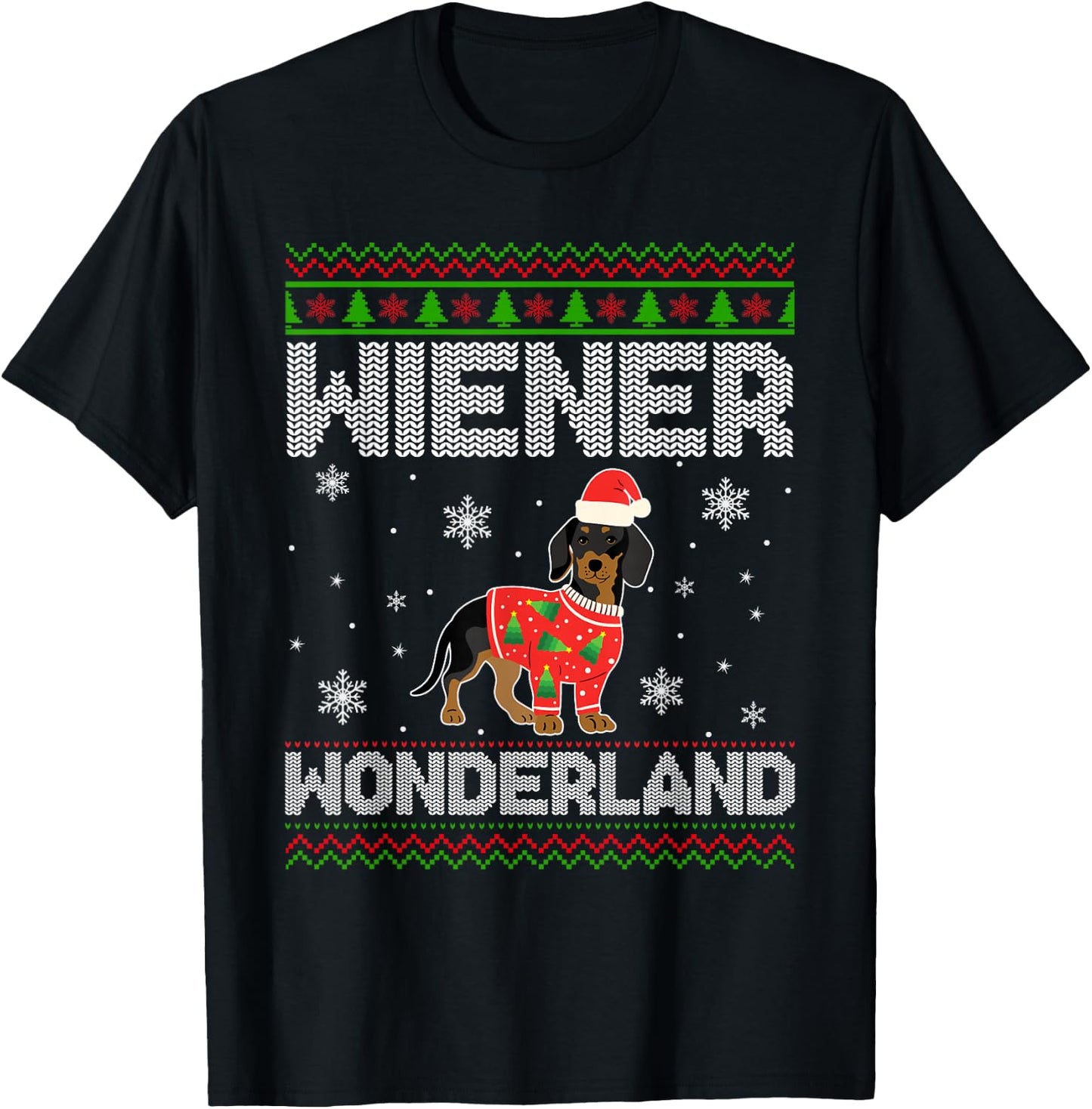 Weenie Wiener Dog Doxie Design Dackel Christmas Dachshund T-Shirt - T-Shirt | Black