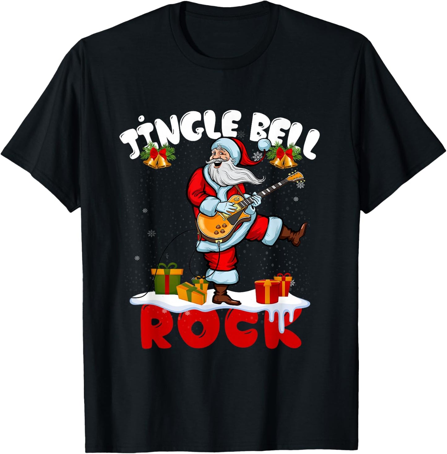 Jingle a Bell Rock Merry Christmas Santa Electric Guitar T-Shirt - T-Shirt | Black