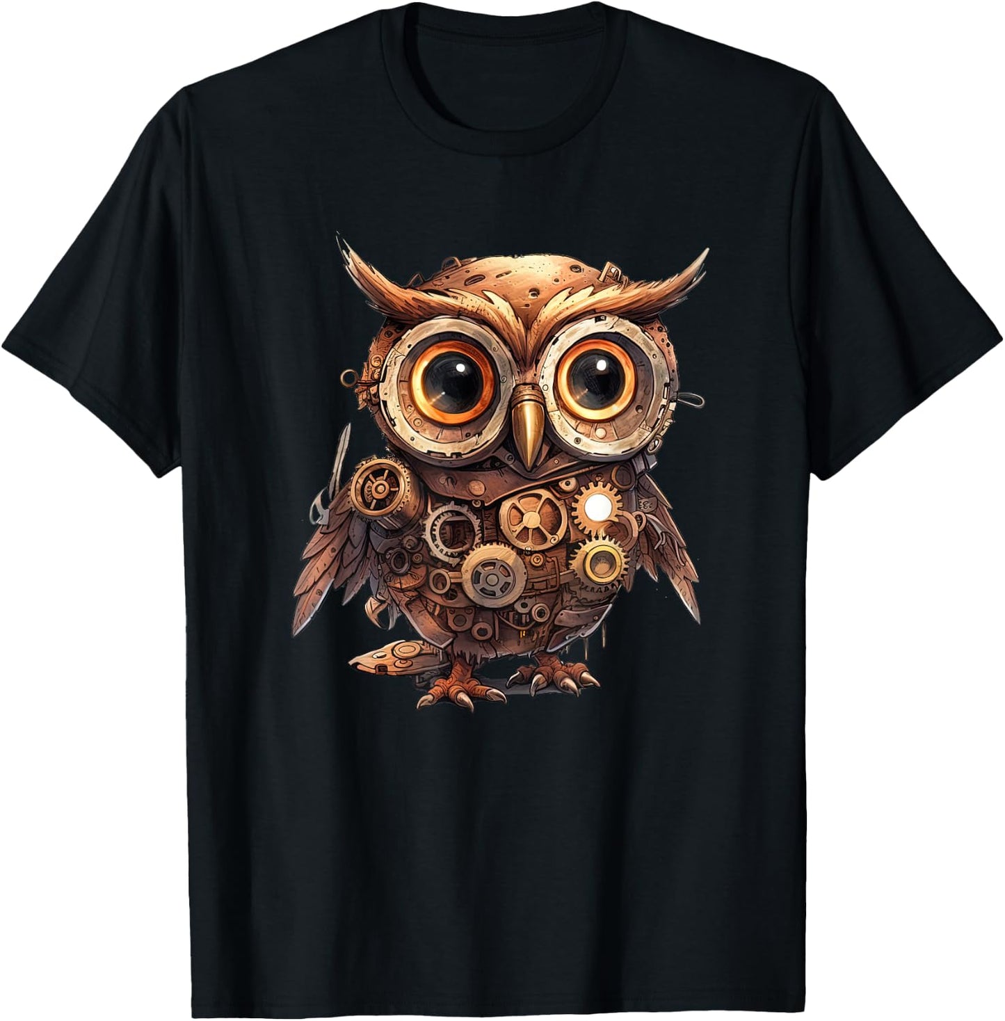 Owl in steampunk mechanical gear, vibrant Bird T-Shirt - T-Shirt | Black