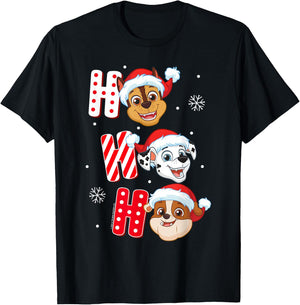 Paw Patrol Chase Marshall Rubble Christmas Santa Hats T-Shirt - T-Shirt | Black