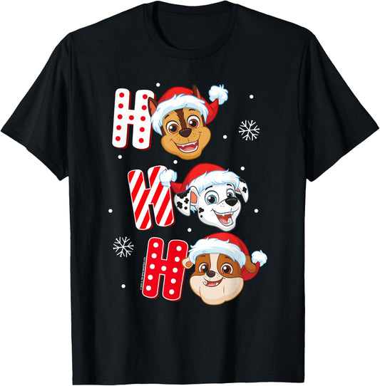 Paw Patrol Chase Marshall Rubble Christmas Santa Hats T-Shirt - T-Shirt | Black