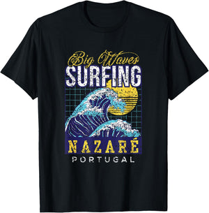 Big Wave Surfing Nazaré Portugal Surfer Surf T-Shirt - T-Shirt | Black