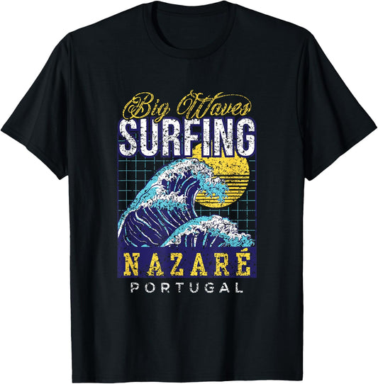 Big Wave Surfing Nazaré Portugal Surfer Surf T-Shirt - T-Shirt | Black