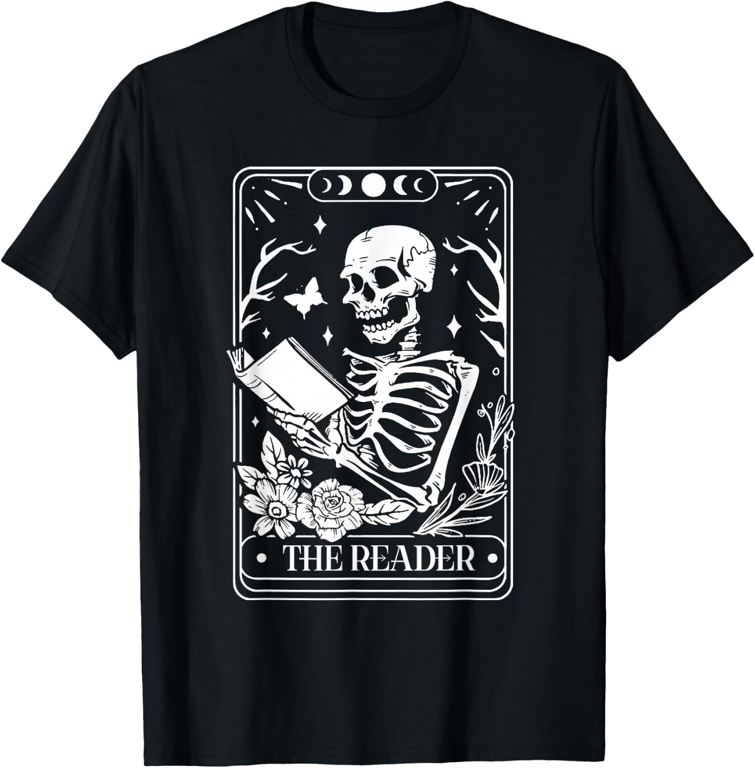 The Reader Tarot Funny Skeleton Reading T-Shirt - T-Shirt | Black