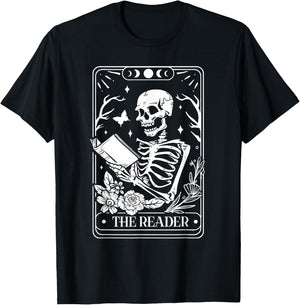 The Reader Tarot Funny Skeleton Reading T-Shirt - T-Shirt | Black
