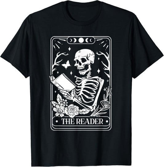 The Reader Tarot Funny Skeleton Reading T-Shirt - T-Shirt | Black