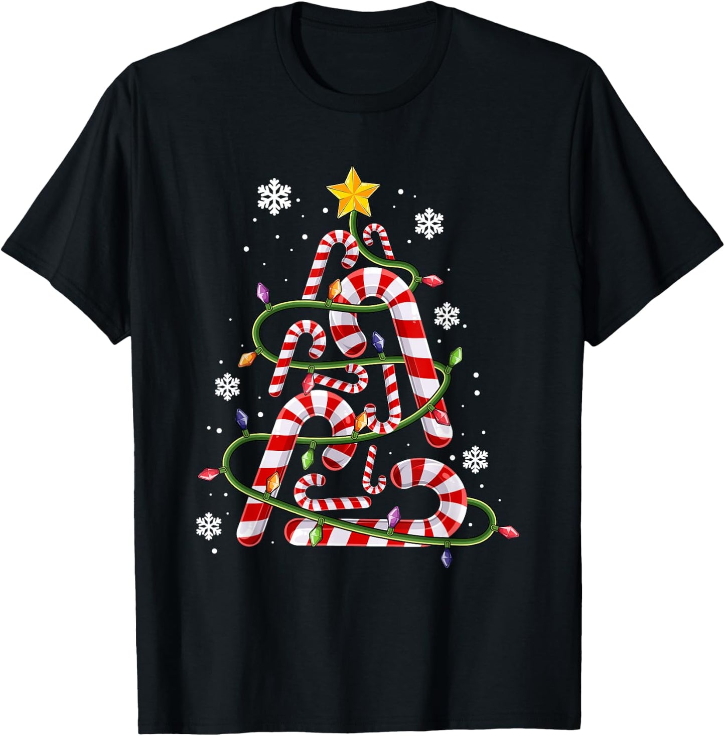 Candy Cane Shirt for Family, Kids Christmas Tree Lights T-Shirt - T-Shirt | Black