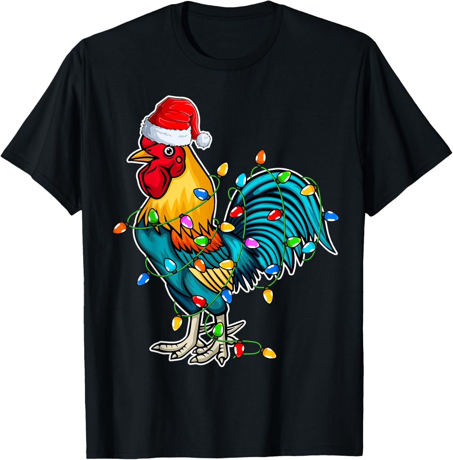 Rooster Santa Hat Christmas - Chicken Rooster Lover Xmas T-Shirt - T-Shirt | Black