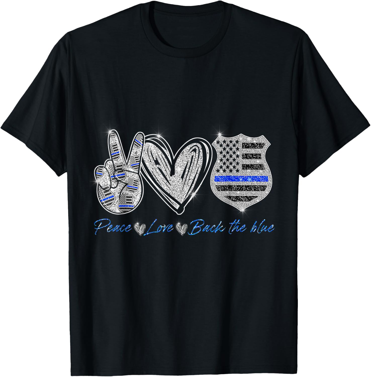 Peace Love Back The Blue Shirt Police Officer T-Shirt - T-Shirt | Black