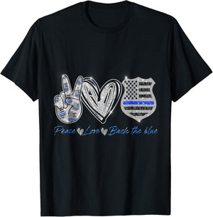 Peace Love Back The Blue Shirt Police Officer T-Shirt - T-Shirt | Black