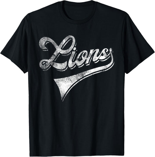 Lions School Sports Fan Team Spirit Mascot Vintage T-Shirt - T-Shirt | Black