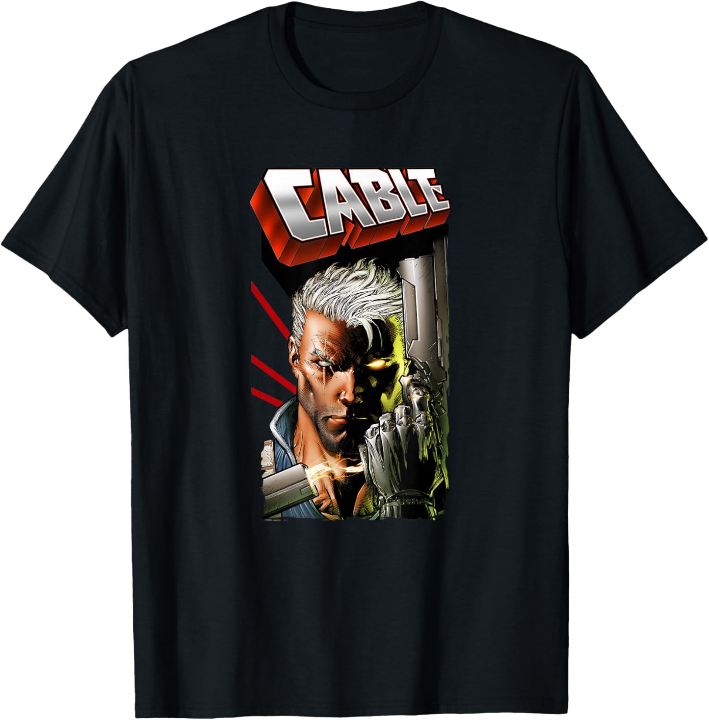 Marvel X-Men Cable Face Action Packed Vintage Poster T-Shirt - T-Shirt | Black