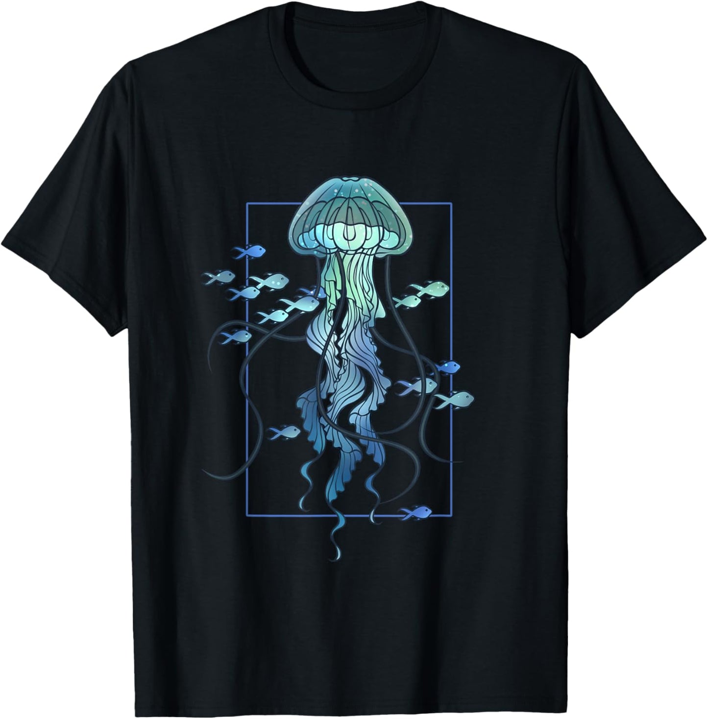 Graphic Jellyfish and Fishes in Sea T-Shirt - T-Shirt | Black