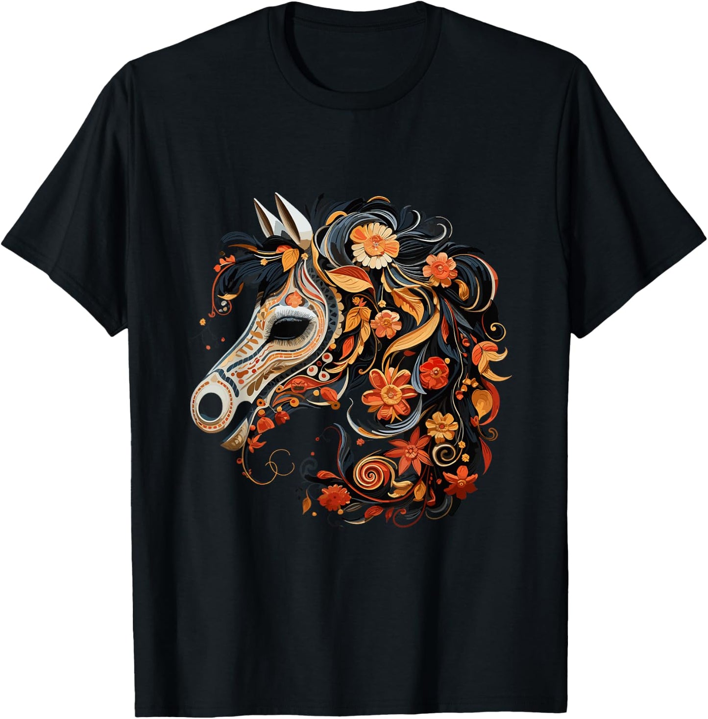Dia De Los Muertos Day Of The Dead Halloween Horse T-Shirt - T-Shirt | Black