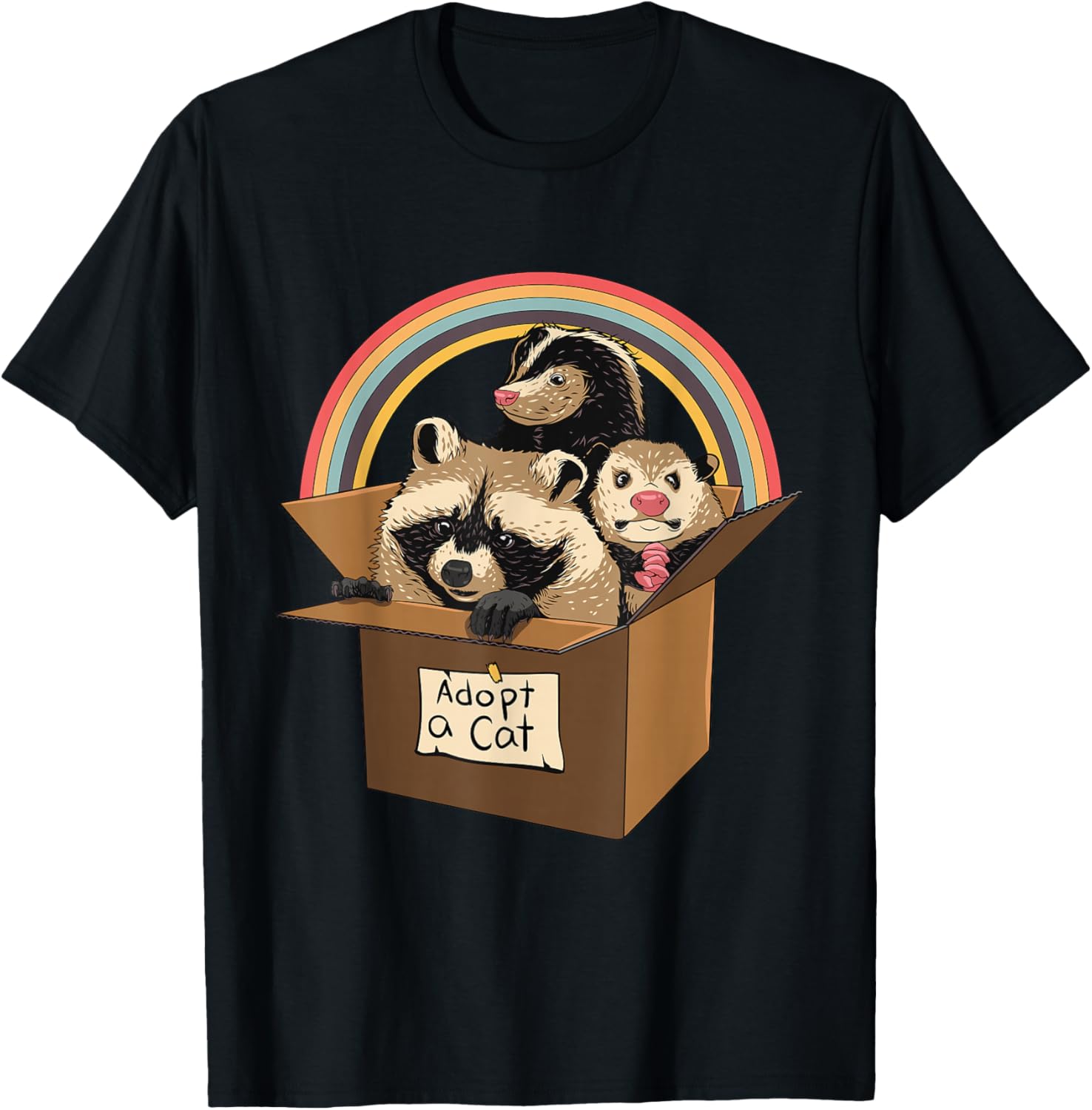 Adopt a Cat Raccoon Opossum Skunk Street Cat Trash Panda T-Shirt - T-Shirt | Black