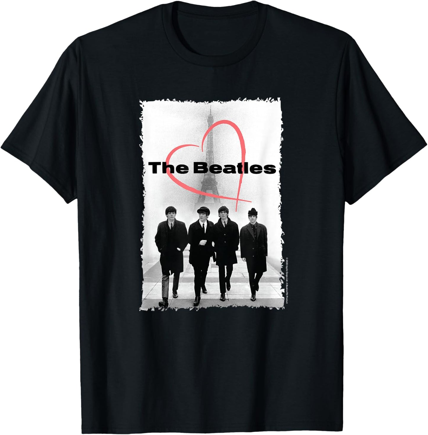 The Beatles Paris France Eiffel Tower Heart with Members T-Shirt - T-Shirt | Black