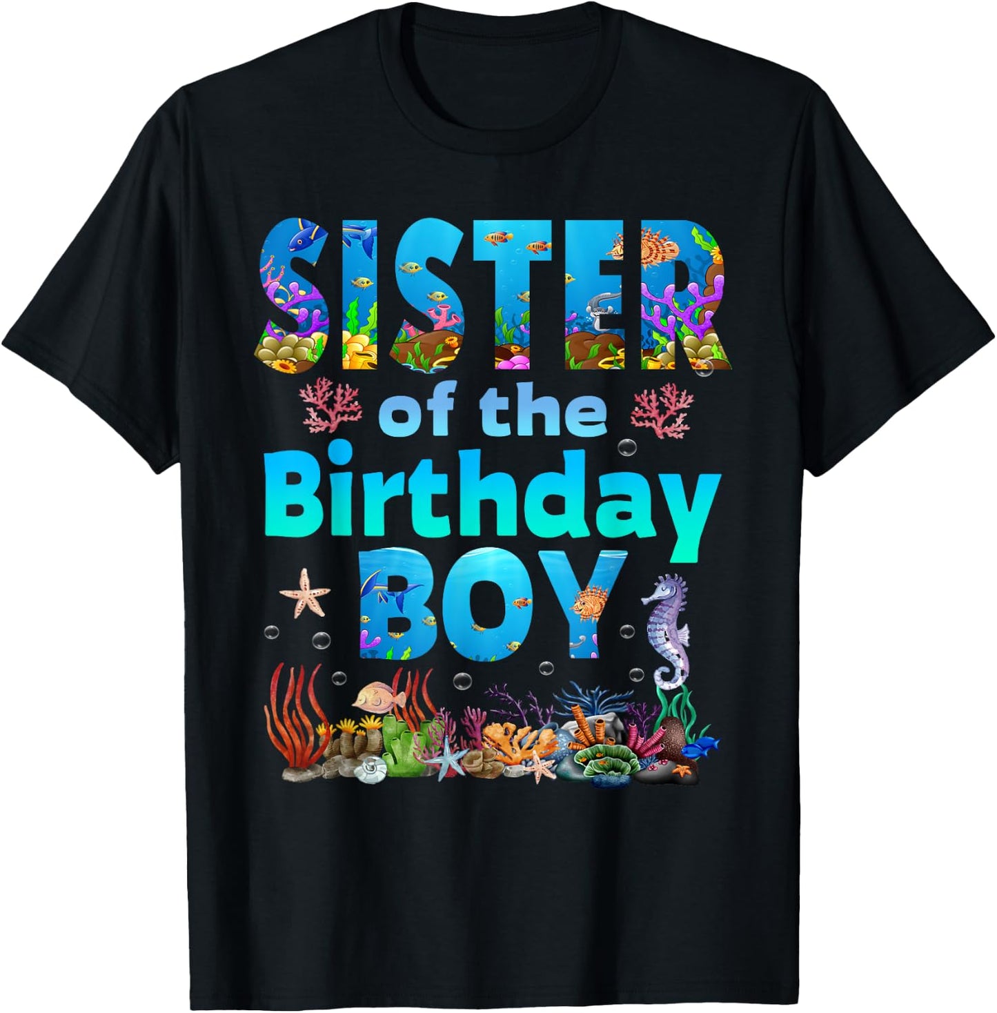 Sister Of The Birthday Boy Sea Fish Ocean Animals Aquarium T-Shirt - T-Shirt | Black