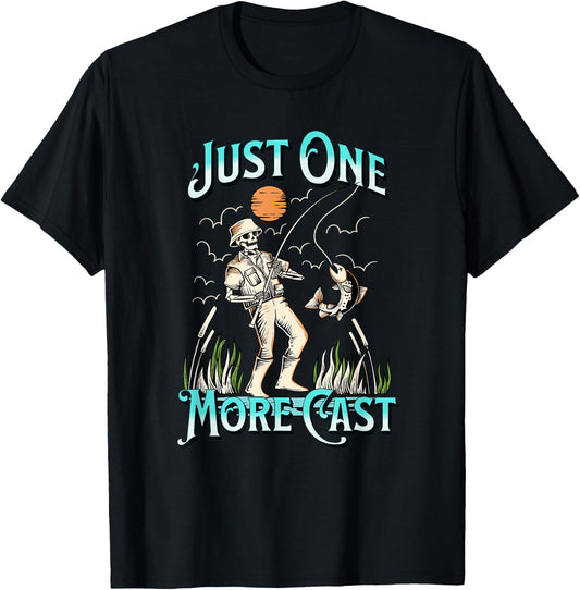 Just One More Cast - Fun Skeleton Fisherman T-Shirt - T-Shirt | Black