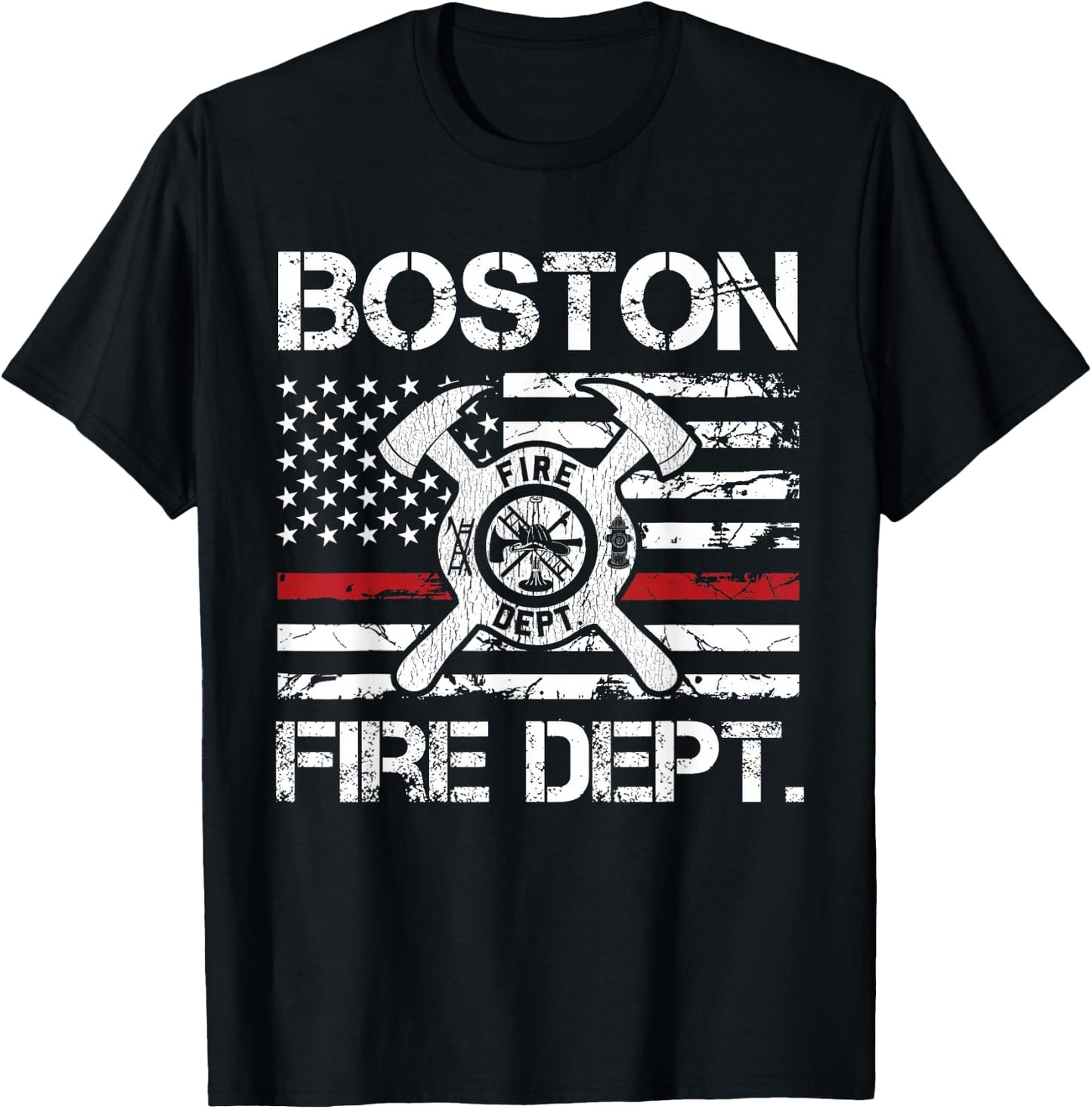 Boston Massachusetts Fire Department Thin Red Line Logo T-Shirt - T-Shirt | Black