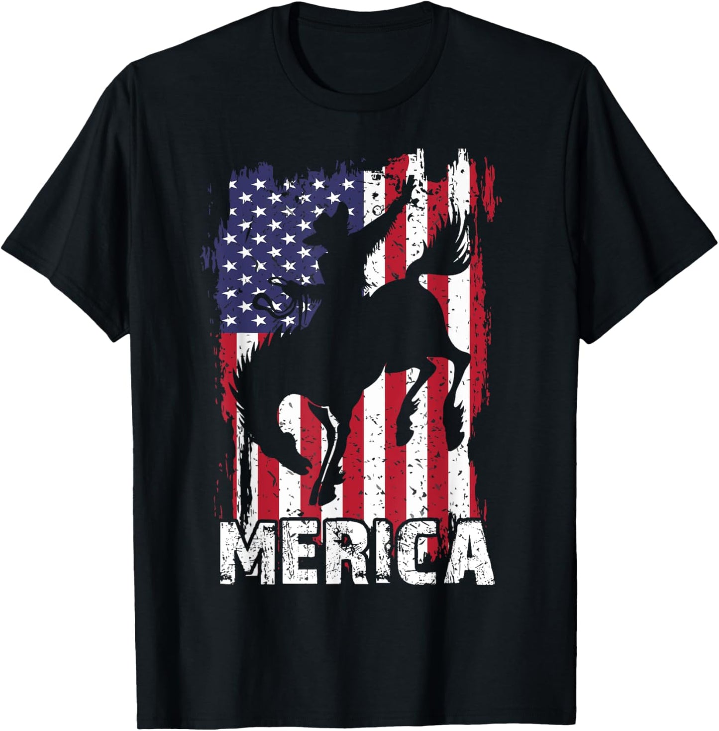 Merica 4th of July Horse Rodeo Cowboy USA Flag Patriotic Men T-Shirt - T-Shirt | Black