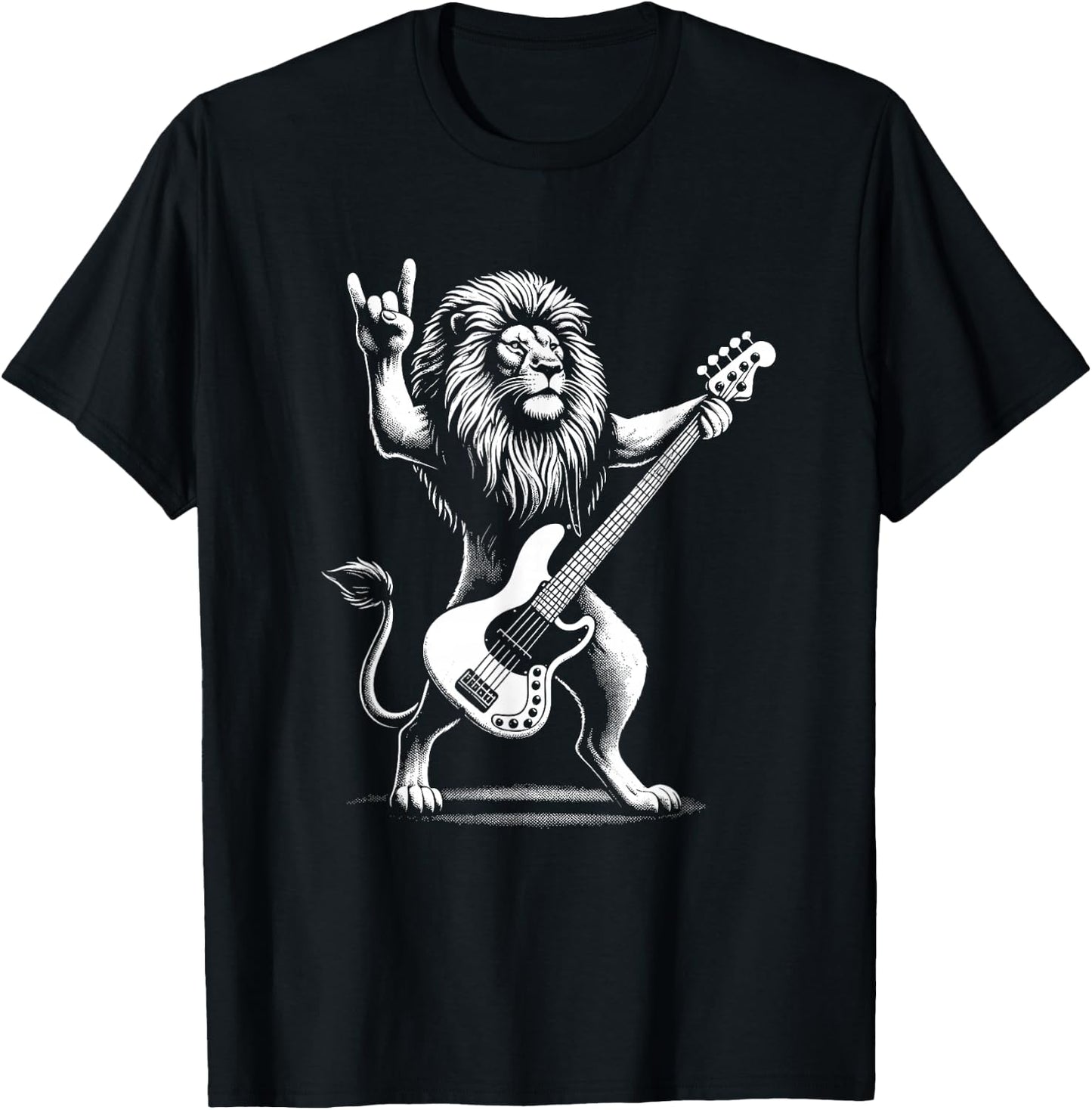 Rock n Roll Lion Playing Guitar Funny Lion T-Shirt - T-Shirt | Black