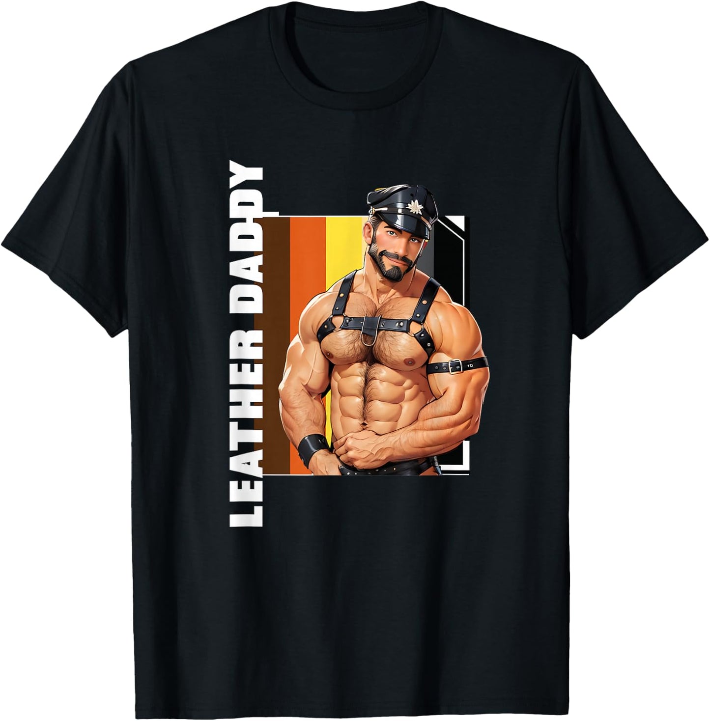 Retro Gay Daddy Leather Gay Biker - Bear Bearded Gay Pride T-Shirt - T-Shirt | Black