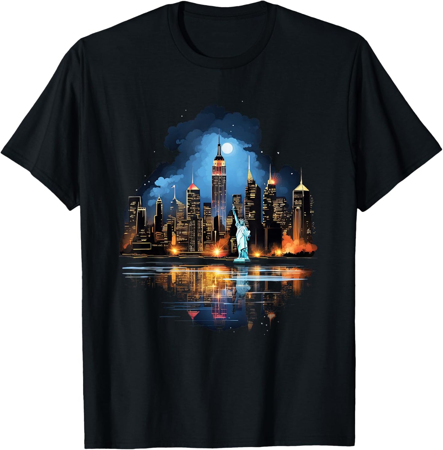 New York City Downtown Skyline Statue of Liberty NYC T-Shirt - T-Shirt | Black