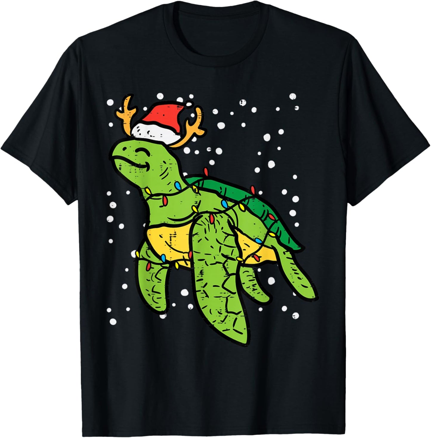 Sea Turtle Santa Christmas Lights Cute Xmas Men Women Kids T-Shirt - T-Shirt | Black