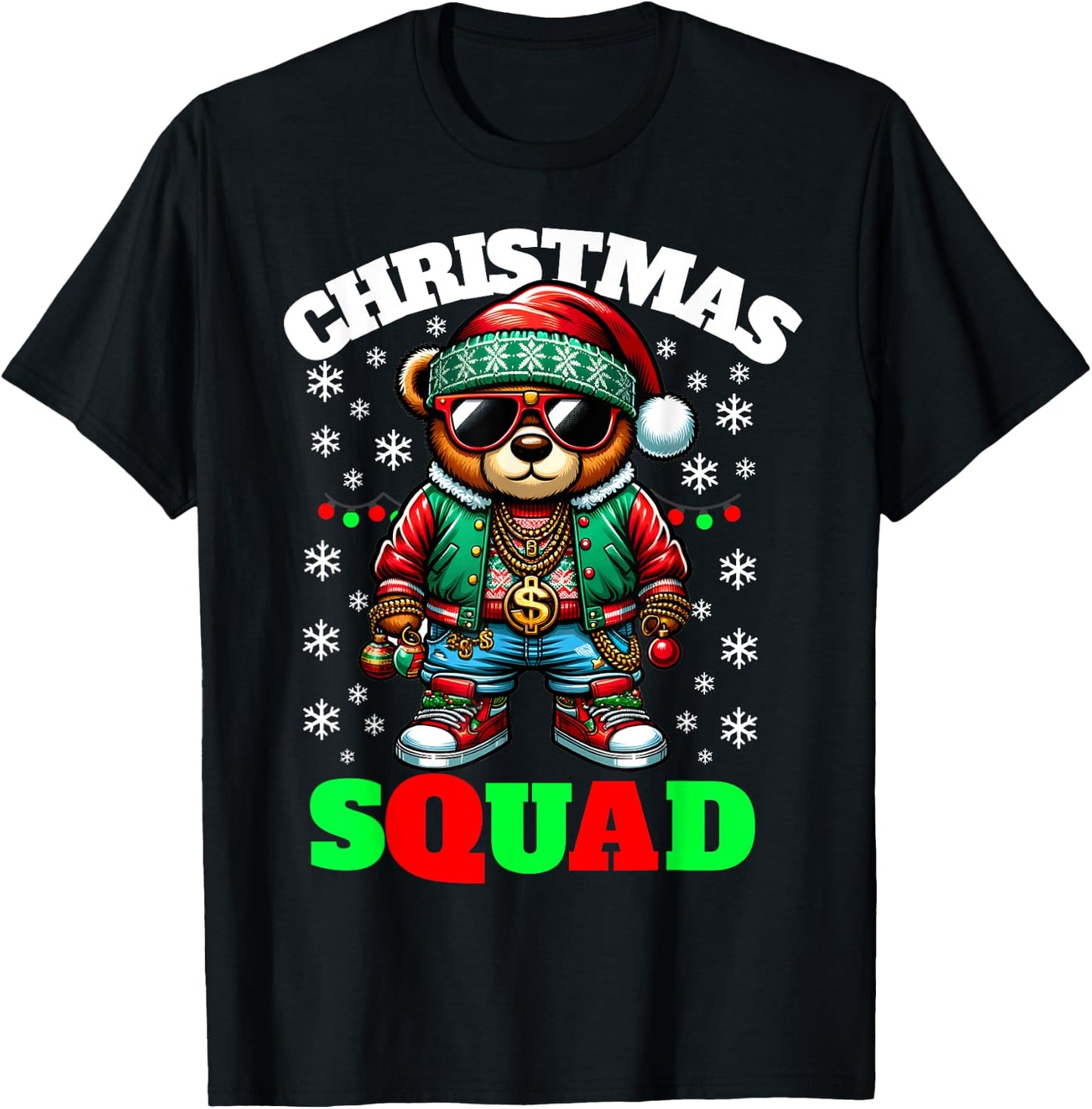 Hip Hop Christmas Teddy Bear Matching Christmas Squad Family T-Shirt - T-Shirt | Black
