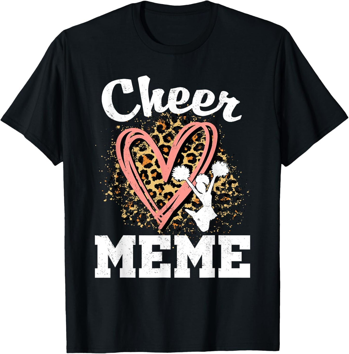 Cheer Meme Leopard Heart Cheerleader T-Shirt - T-Shirt | Black