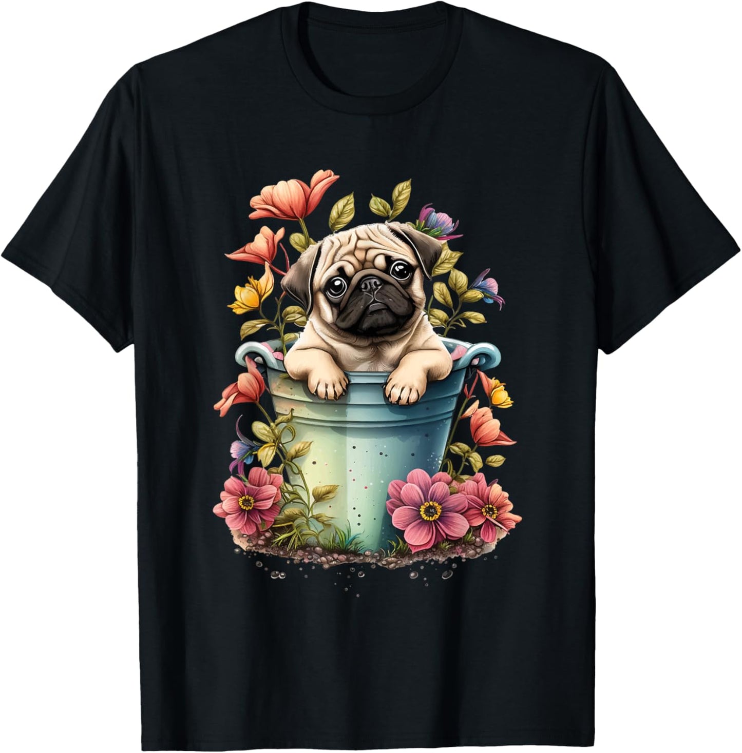 Spring Floral Pug - Dog Owner Pet Trainer Animal Puppy Lover Men Women Kids T-Shirt - T-Shirt | Black