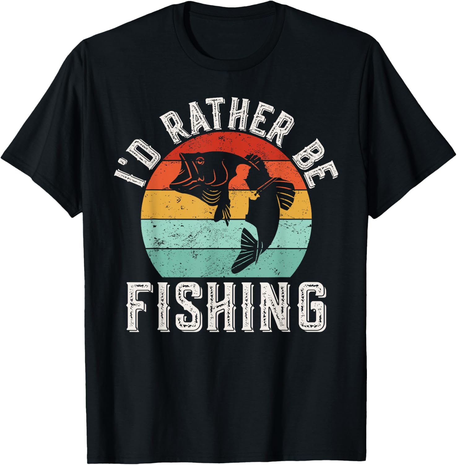 I'd Rather Be Fishing Retro Vintage Fishing T-Shirt - T-Shirt | Black