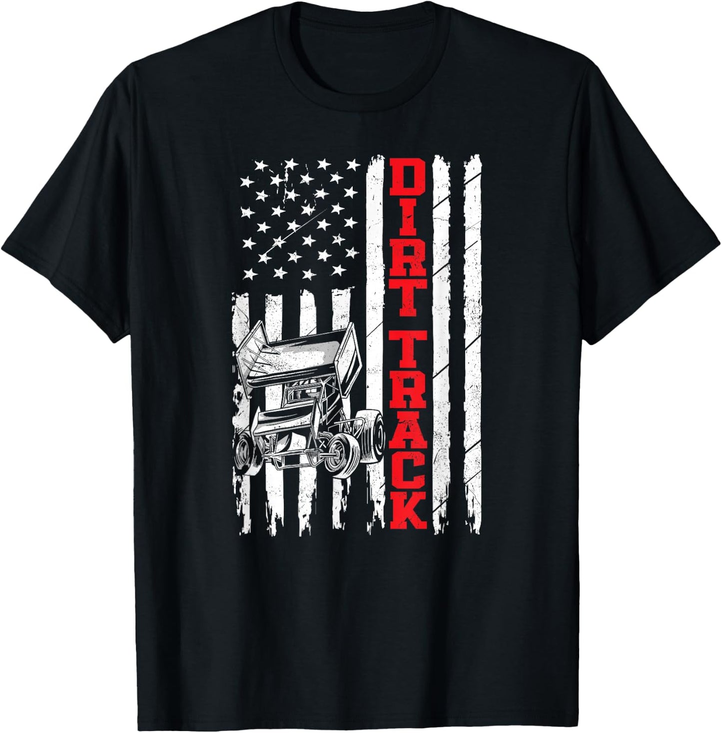 Dirt Track Racing Sprint Car Vintage Usa American Flag Dirt T-Shirt - T-Shirt | Black