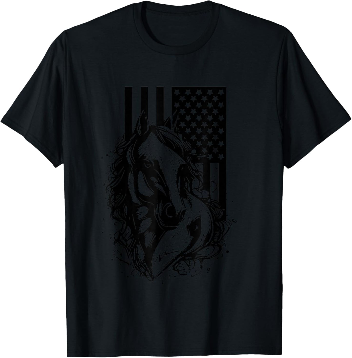 American Flag Horseback Riding Apparel - Horse T-Shirt - T-Shirt | Black