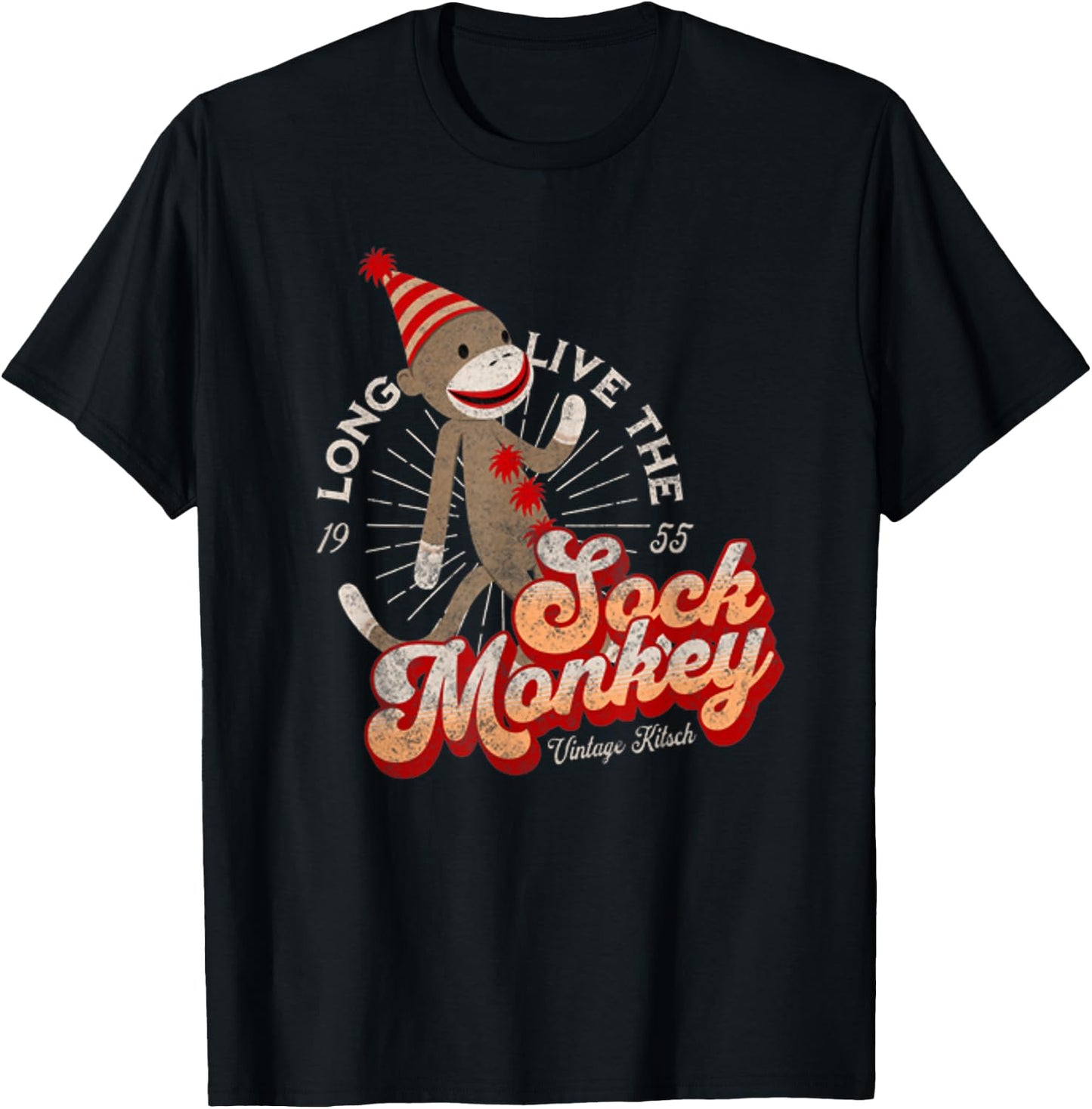 Long Live the Sock Monkey Est 1955 Cute Sock Monkey T-Shirt - T-Shirt | Black